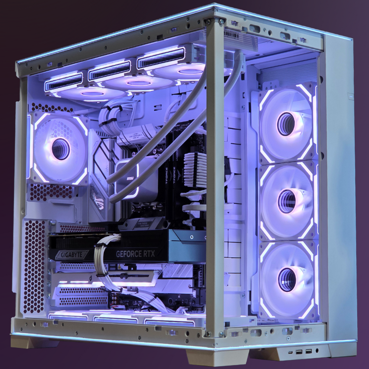 Lian Li 011 Dynamic EVO White Case PC Build avec RTX 5080 16GB, Ryzen 7800X3D, 32GB DDR5 RAM 850W PSU ATX 3.1 Gold+ 1TB NVMe SSD
