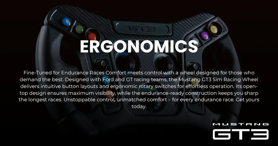 Ergonomic sim racing steering wheel Ford Mustang GT3 steering wheel by VPG Sim Racing aith NOX Gaming