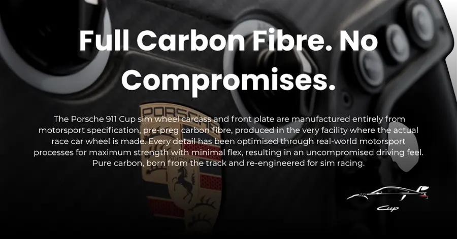 Officially Licensed Porsche 911 Cup Sim Racing Steering Wheel by VPG Sim -- Pre-Preg Carbon Fibre Construction -- Buy in Canada at NOX Gaming - Full Carbon Fibre. No Compromises