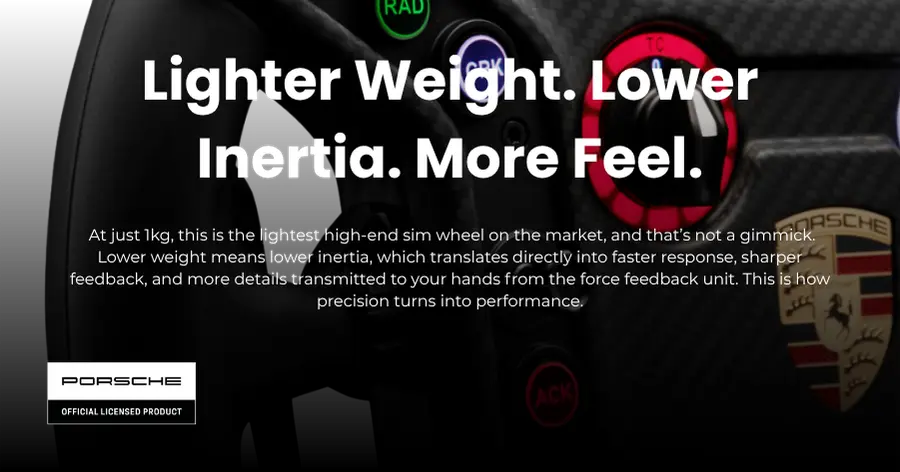 VPG Sim Racing Officially Licensed Porsche 911 Cup Sim Wheel -- Available in Canada and North America at NOX Gaming - Lighter Weight. Lower Inertia. More Feel