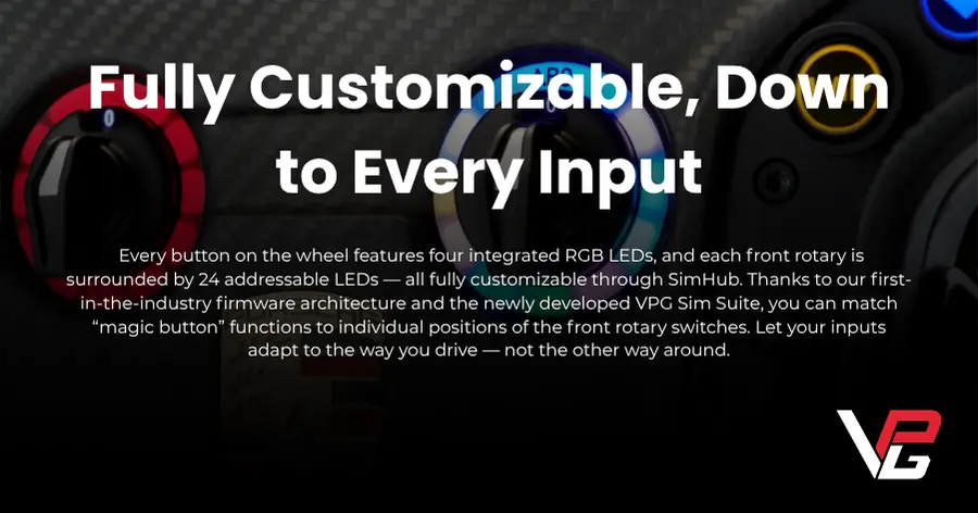 VPG Sim Racing Porsche 911 Cup 992.2 Officially Licensed Sim Wheel -- Front View -- Available in Canada and North America from NOX Gaming - Fully Customizable, Down to Every Input