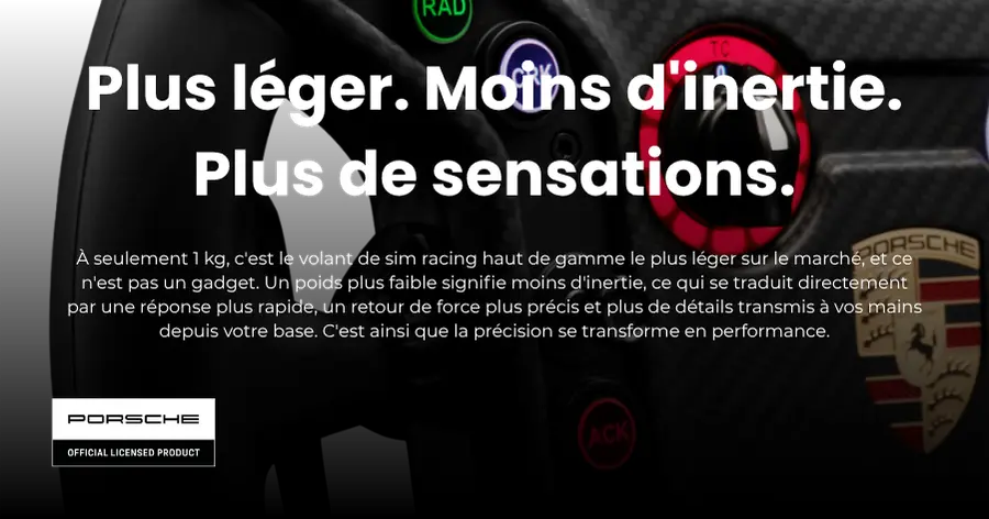 Volant Sim Porsche 911 Cup VPG Sim Racing sous licence officielle -- Disponible au Canada et en Amérique du Nord chez NOX Gaming - Poids plus léger. Inertie plus faible. Plus de sensations