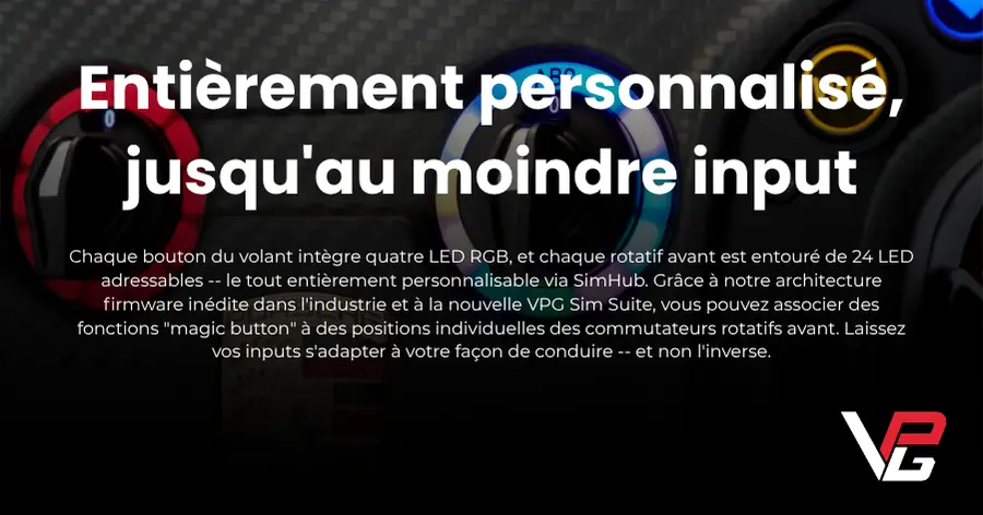 Volant de simulation Porsche 911 Cup 992.2 VPG Sim Racing sous licence officielle -- Vue de face -- Disponible au Canada et en Amérique du Nord chez NOX Gaming - Entièrement personnalisable, jusqu'à chaque entrée
