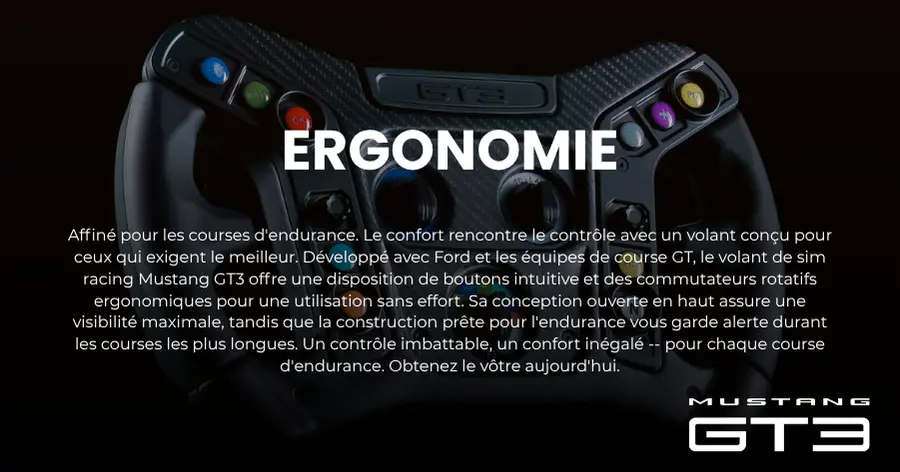 Volant ergonomique de simulation de course Volant Ford Mustang GT3 de VPG Sim Racing avec NOX Gaming