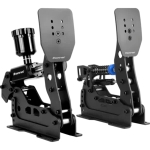 Simnet SP Evo Loadcell pédales avec freins Hydro-Link, vue de face, trois quarts de tour